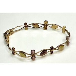 7.5" delicate Leaf‎ Vine Bracelet Opal Like Gemstones and Beaded Accents